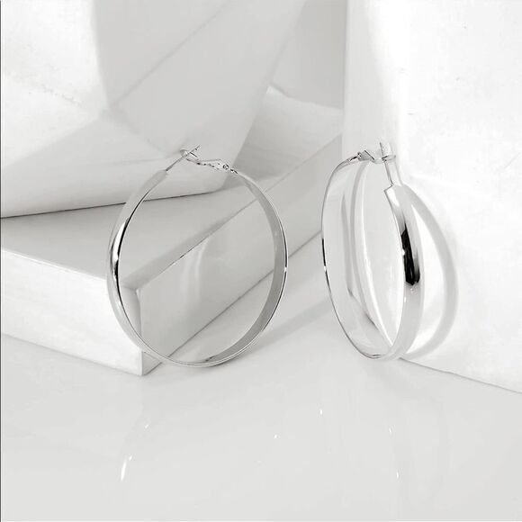 NEW Silver Hoop Earrings - Picture 2 of 4